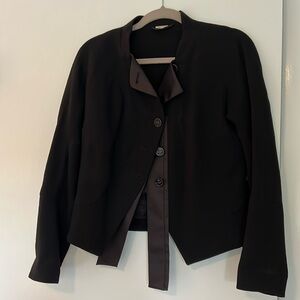 Marithe Francois girbaud black wool jacket made in Italy silk ribbon detail